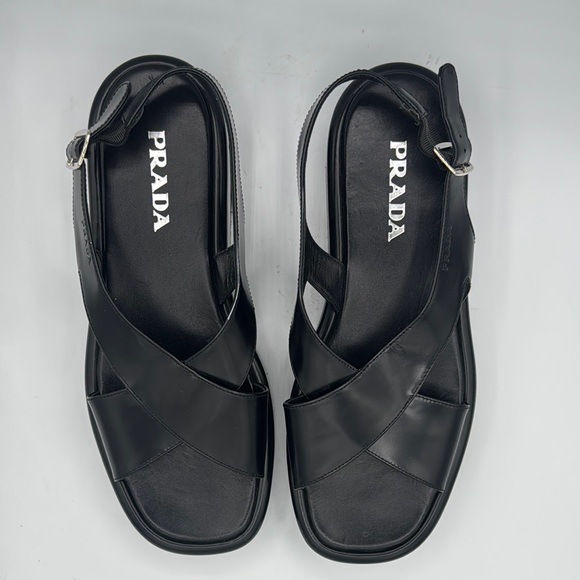 New PRADA Leather Slingback Sandals Black Size 41/ US 11 - Picture 3 of 12